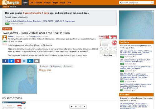 
                            9. Tweaknews - Block 250GB after Free Trial 11 Euro - OzBargain