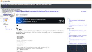 
                            8. tweepy unable to connect to twitter- No error returned - Stack ...