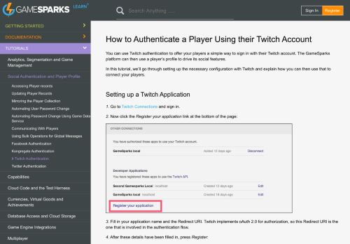 
                            6. Twitch Authentication - GameSparks Learn
