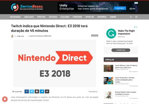 
                            11. Twitch indica que Nintendo Direct: E3 2018 terá duração de 45 ...
