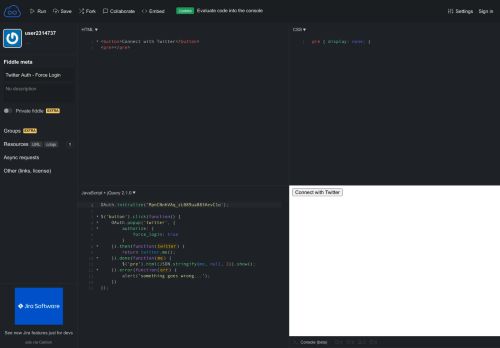 
                            7. Twitter Auth - Force Login - JSFiddle