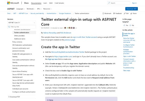 
                            7. Twitter external login setup with ASP.NET Core | Microsoft Docs