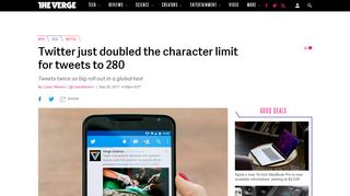 
                            8. Twitter just doubled the character limit for tweets to 280 - The Verge