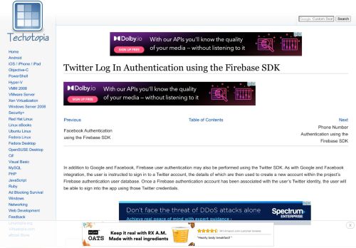 
                            6. Twitter Log In Authentication using the Firebase SDK - Techotopia