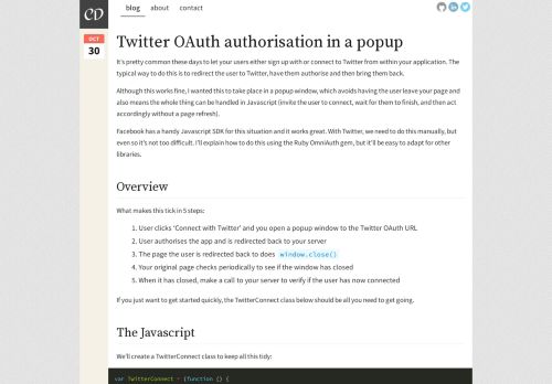 
                            4. Twitter OAuth authorisation in a popup | clarkdave.net