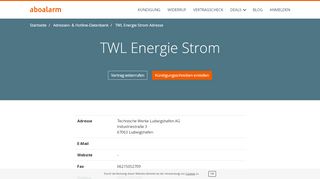 
                            13. TWL Energie Strom Adresse, Telefonnumer und Fax - Aboalarm