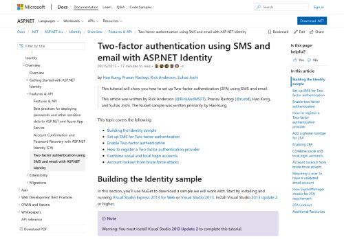 
                            4. Two-factor authentication using SMS and email with ASP.NET Identity ...