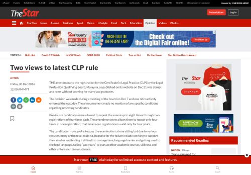 
                            11. Two views to latest CLP rule - Letters | The Star Online