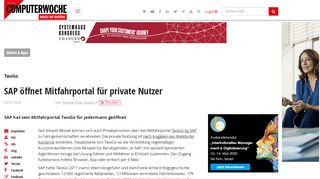 
                            8. TwoGo: SAP öffnet Mitfahrportal für private Nutzer - computerwoche.de