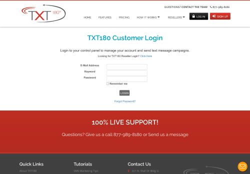 
                            1. TXT180 Customer Login - Send Group SMS in Bulk