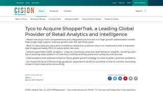 
                            8. Tyco to Acquire ShopperTrak, a Leading Global Provider of Retail ...