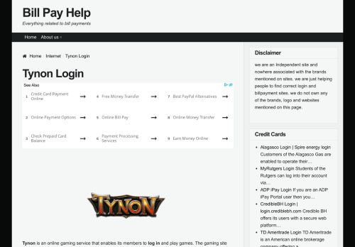 
                            12. Tynon Game Login - Bill Pay Help