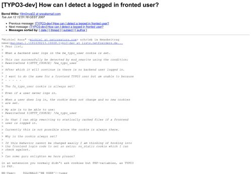 
                            1. [TYPO3-dev] How can I detect a logged in fronted user? - Mailing Lists