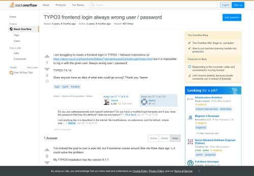 
                            13. TYPO3 frontend login always wrong user / password - Stack Overflow