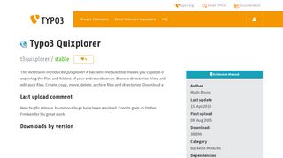 
                            7. Typo3 Quixplorer (t3quixplorer) - TYPO3 Extension Repository