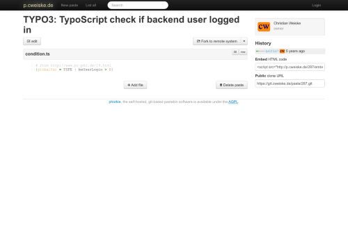 
                            8. TYPO3: TypoScript check if backend user logged in - p.cweiske.de