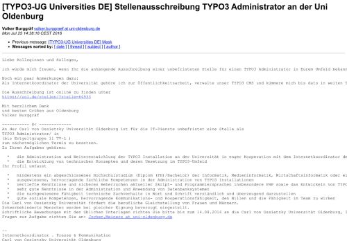 
                            12. [TYPO3-UG Universities DE] Stellenausschreibung TYPO3 ...