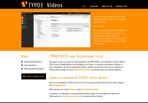
                            6. TYPO3 Videos - Testen Sie TYPO3 8 ohne Registrierung