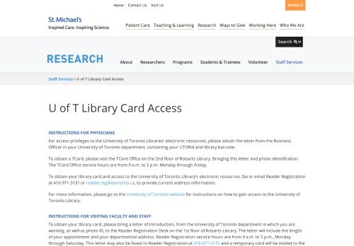 
                            5. U of T Library Card Access | Research at St. Michael's Hospital