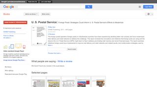 
                            10. U. S. Postal Service: Foreign Posts' Strategies Could Inform U. S. ... - Google’i raamatute tulemus