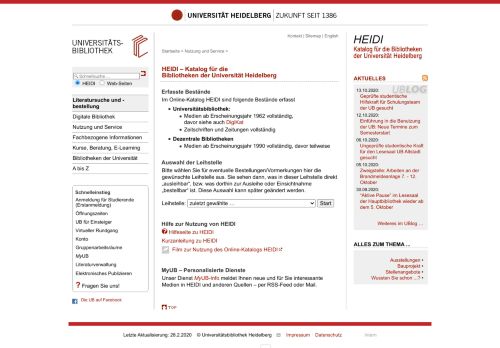 
                            2. UB Heidelberg: HEIDI – Katalog für die Bibliotheken der Universität ...