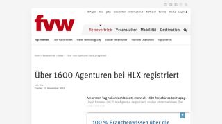 
                            8. Über 1600 Agenturen bei HLX registriert - FVW.de