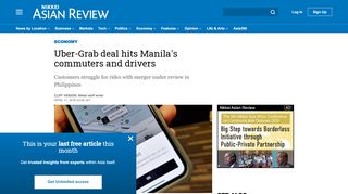 
                            11. Uber-Grab deal hits Manila's commuters and drivers - Nikkei Asian ...