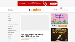 
                            9. Uber launches bike taxi service UberMOTO in Hyderabad - Livemint