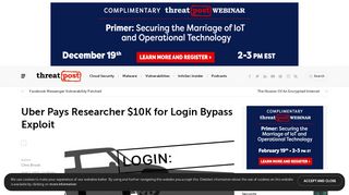 
                            13. Uber Pays Researcher $10K for Login Bypass Exploit | Threatpost ...