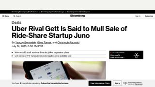 
                            10. Uber Rival Gett Is Said to Mull Sale of Ride-Share Startup Juno ...