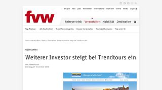
                            10. Übernahme: Weiterer Investor steigt bei Trendtours ein - fvw