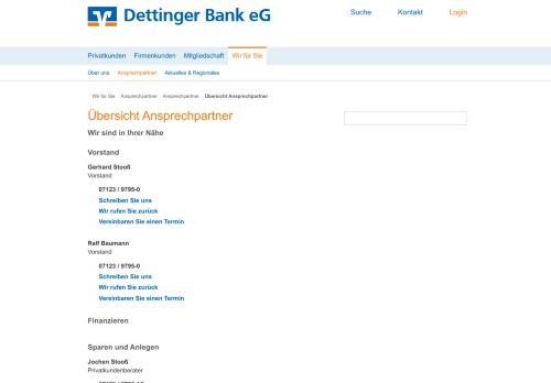 
                            6. Übersicht Ansprechpartner - Dettinger Bank eG