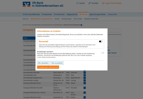
                            11. Übersicht Geschäftsstellen - VR-Bank in Südniedersachsen eG