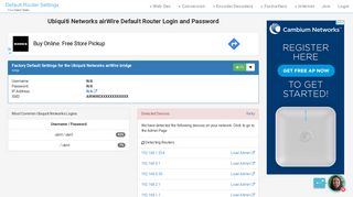 
                            11. Ubiquiti Networks airWire Default Router Login and Password