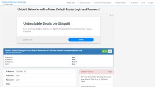
                            5. Ubiquiti Networks mFi mPower Default Router Login and Password