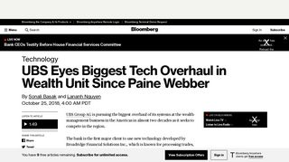 
                            11. UBS Eyes Biggest Tech Overhaul in Wealth Unit Since Paine Webber ...