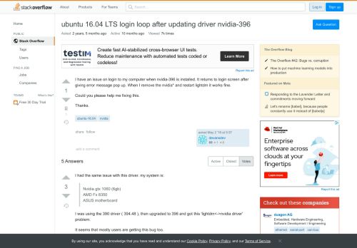 
                            10. ubuntu 16.04 LTS login loop after updating driver nvidia-396 - Stack ...