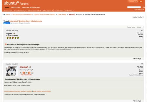 
                            6. [ubuntu] Automatic IP Blocking after 3 failed attempts - Ubuntu Forums
