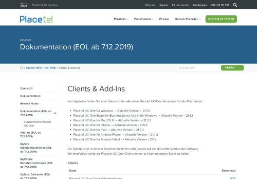 
                            3. UC-ONE: Clients & Add-Ins - Placetel Online-Hilfe
