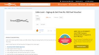 
                            6. Udio Loot – Signup & Get Free Rs.100 Fuel Voucher at FreeKaaMaal ...