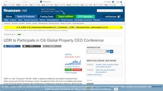 
                            12. UDR to Participate in Citi Global Property CEO Conference | Nachricht ...