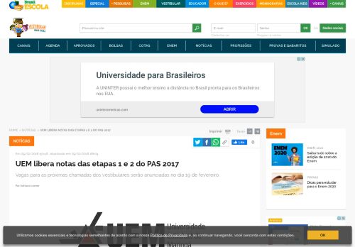 
                            13. UEM libera notas das etapas 1 e 2 do PAS 2017