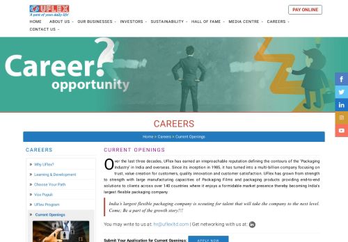 
                            3. Uflex || Careers - Current Openings