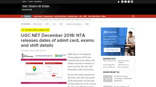 
                            10. UGC NET December 2018: NTA releases dates of admit card ...