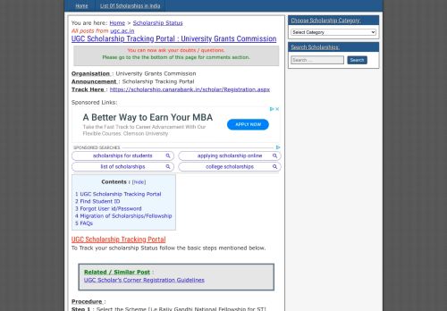 
                            10. UGC Scholarship Tracking Portal : University Grants Commission ...