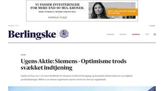 
                            6. Ugens Aktie: Siemens - Optimisme trods svækket indtjening - Berlingske