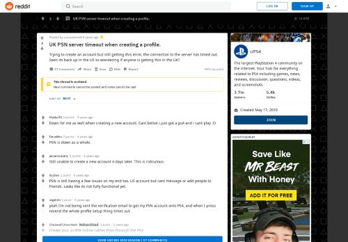 
                            6. UK PSN server timeout when creating a profile. : PS4 - Reddit