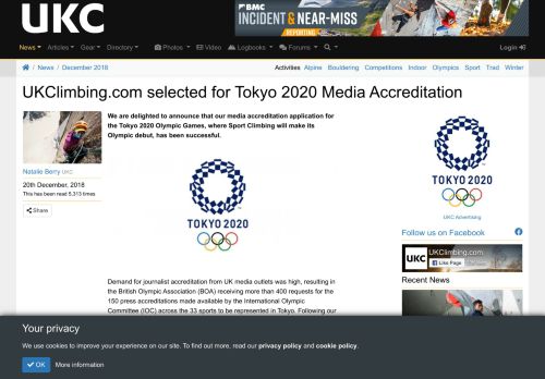 
                            11. UKC News - UKClimbing.com selected for Tokyo 2020 Media ...