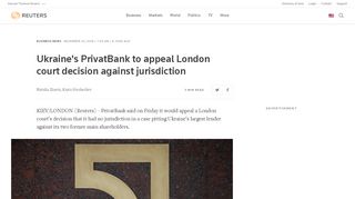 
                            10. Ukraine's PrivatBank to appeal London court decision against - Reuters