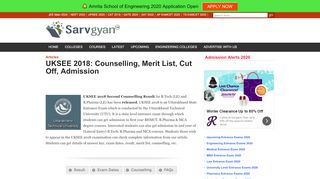 
                            5. UKSEE 2018: Counselling, Merit List, Cut Off, Admission - SarvGyan